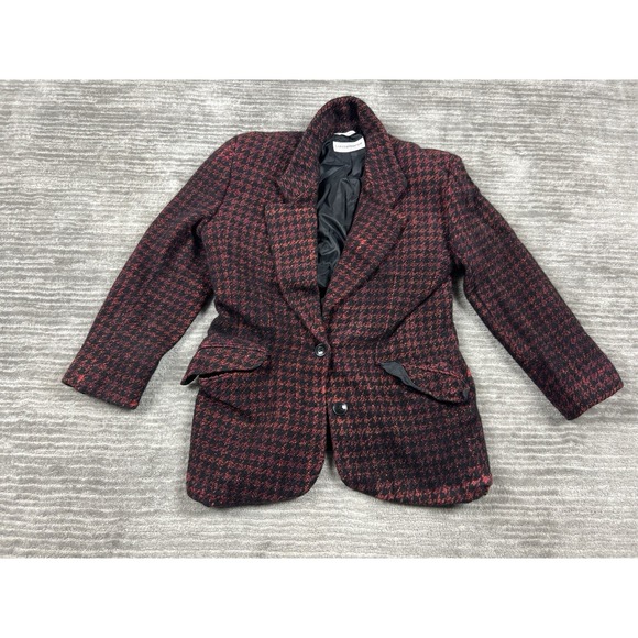 Liz Claiborne Jackets & Blazers - Liz Claiborne Collection Blazer Medium Womens Red Black Houndstooth Wool‎ Blend